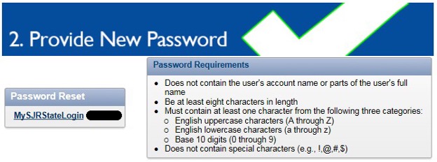 Green check indicating the new password meets the requirements