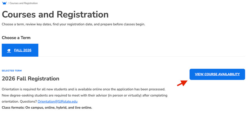View Course Availability link on the Courses and Registration page